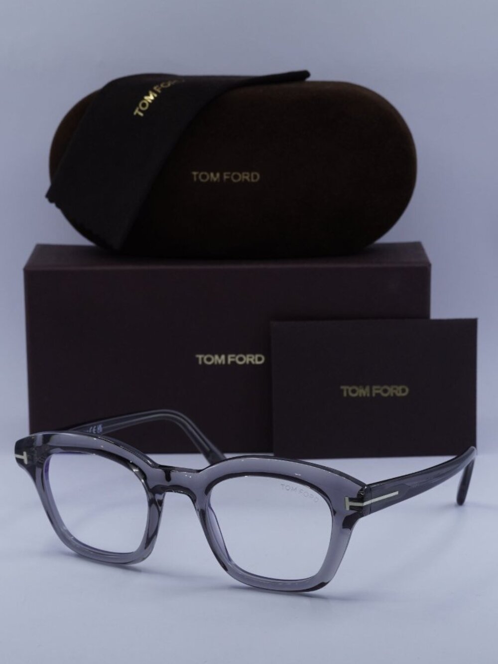 Tom Ford FT5961-B 020 Oval Eyeglasses 49mm - Transparent Grey/ Blue Light Block